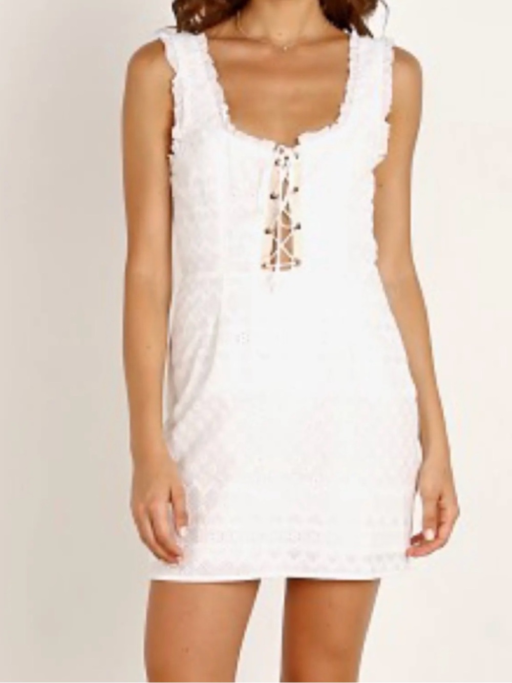 For love and Lemon eyelet mini White Lace-Up Sleeveless Mini Dress small